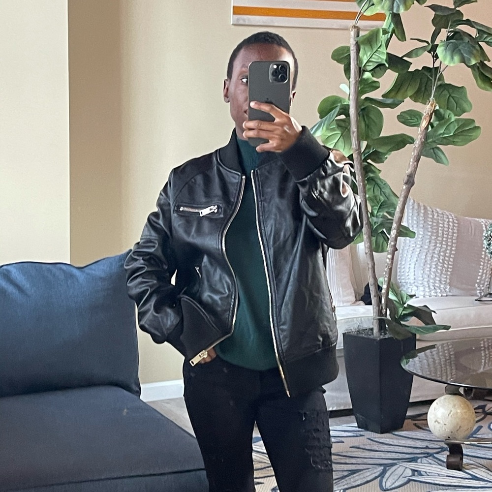 John + Jenn Vegetarian Biker Waist Length Leather Jacket. Size Medium.